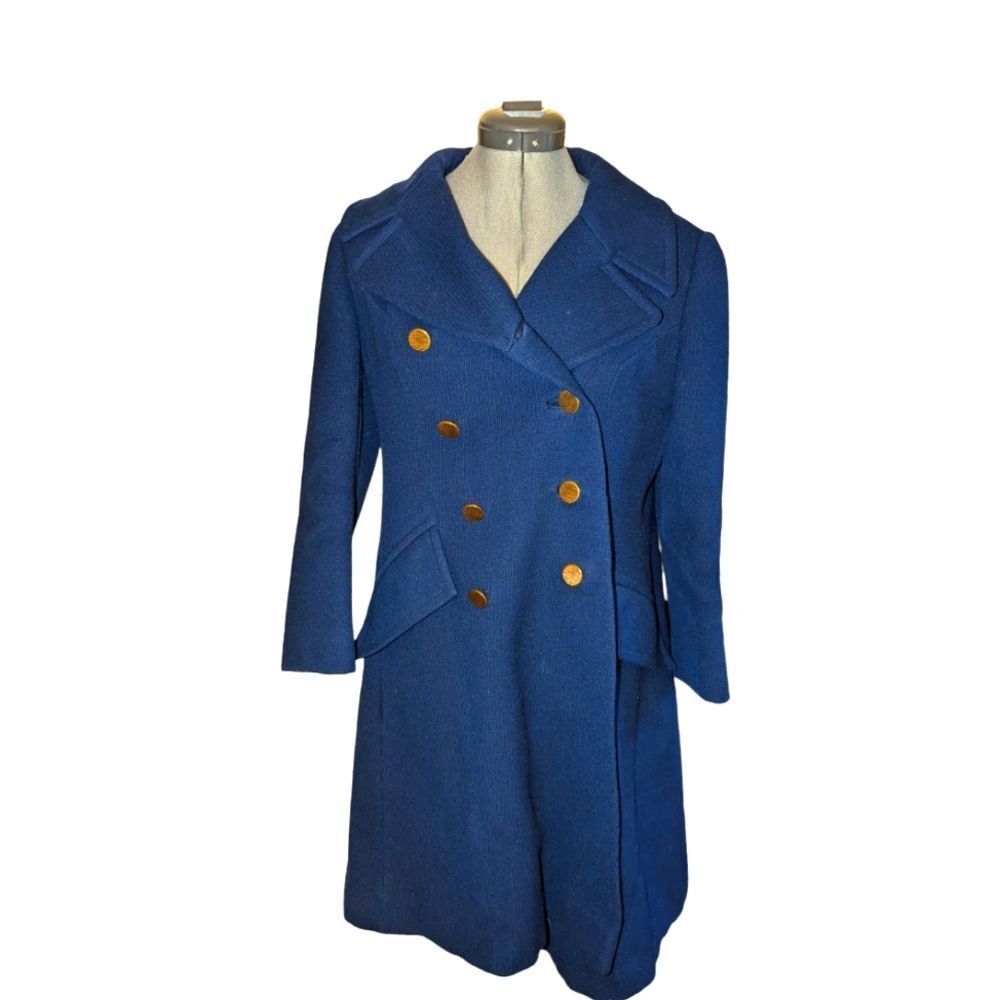 Junior Gallery‎ Vintage 100% Pure Virgin Wool Double Breasted Blue Coat